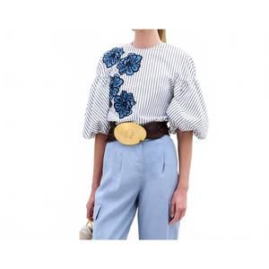 NEW SILVIA TCHERASSI belle striped blouse in white blue stripes